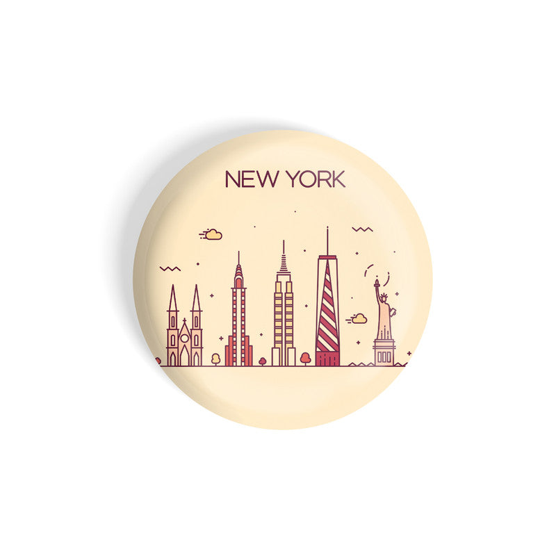 dhcrafts Round Fridge Magnet Brown Color New York Glossy Finish Design Pack of 1 (58 mm)